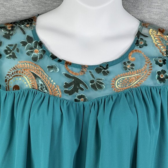 Umgee Womens L Boho Floral Velvet Burn Out Shift Dress Embroidered Bell Sleeve - Picture 5 of 16